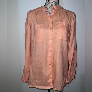 Weekend Choices 100% Linen Peach Button Down Shirt S